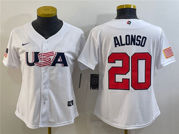 Women's USA Baseball #20 Pete Alonso 2023 White World Baseball Classic Stitched Jersey(Run Small)